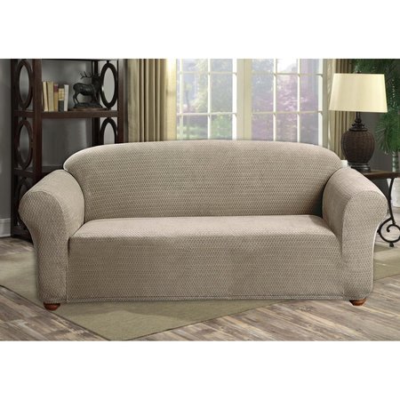HOME MAISON Quick Fit HACT3=6 /10219 Reversible Sofa Cover  Couch Covers - Water Resistant Furniture Slipcover Great For Kids  Dogs  Pets - Velvet Stretch - Sofa - Taupe HACT3=6 /10219